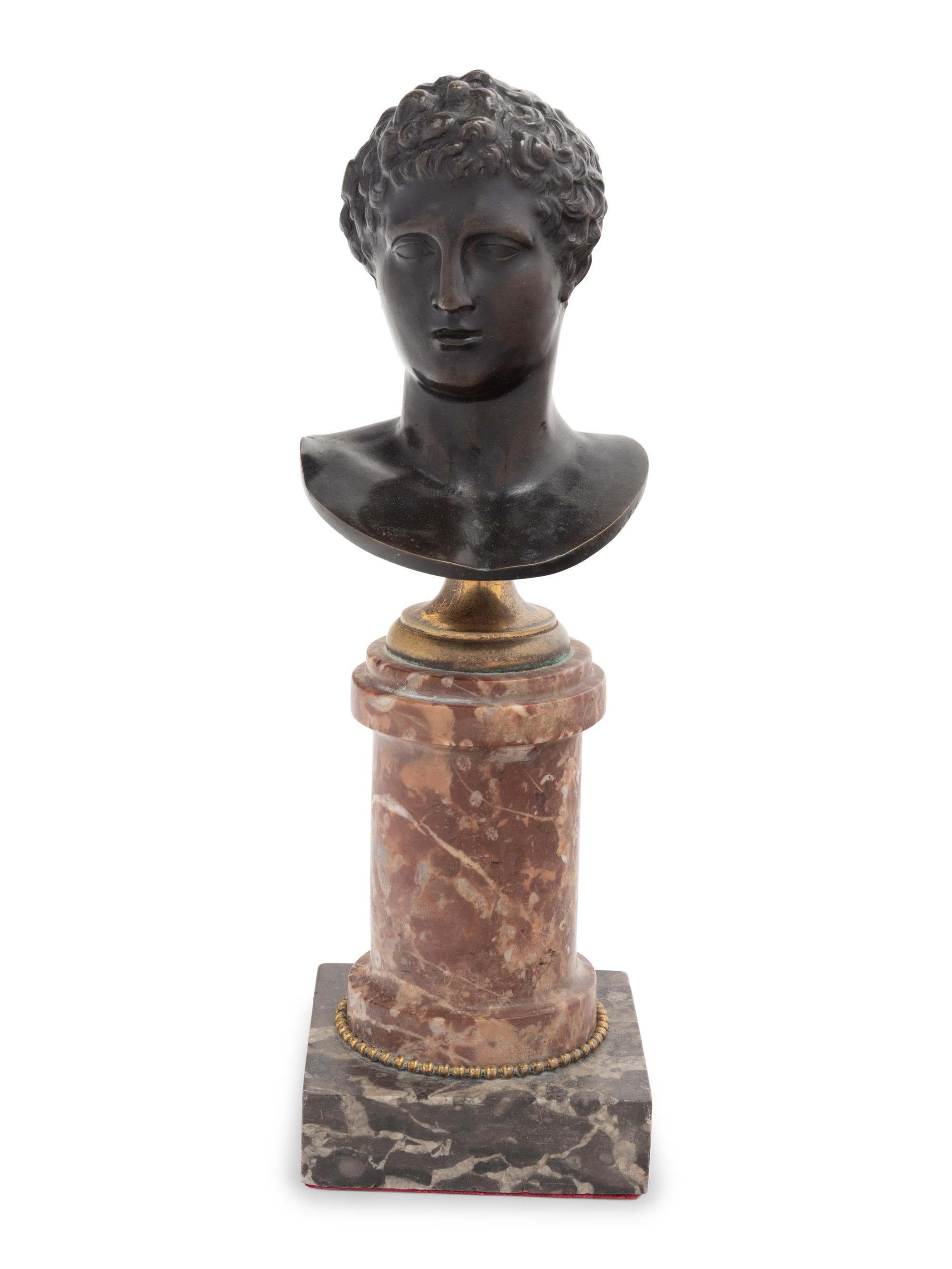 A Grand Tour Bronze Bust on a Bi-Color Marble Socle
