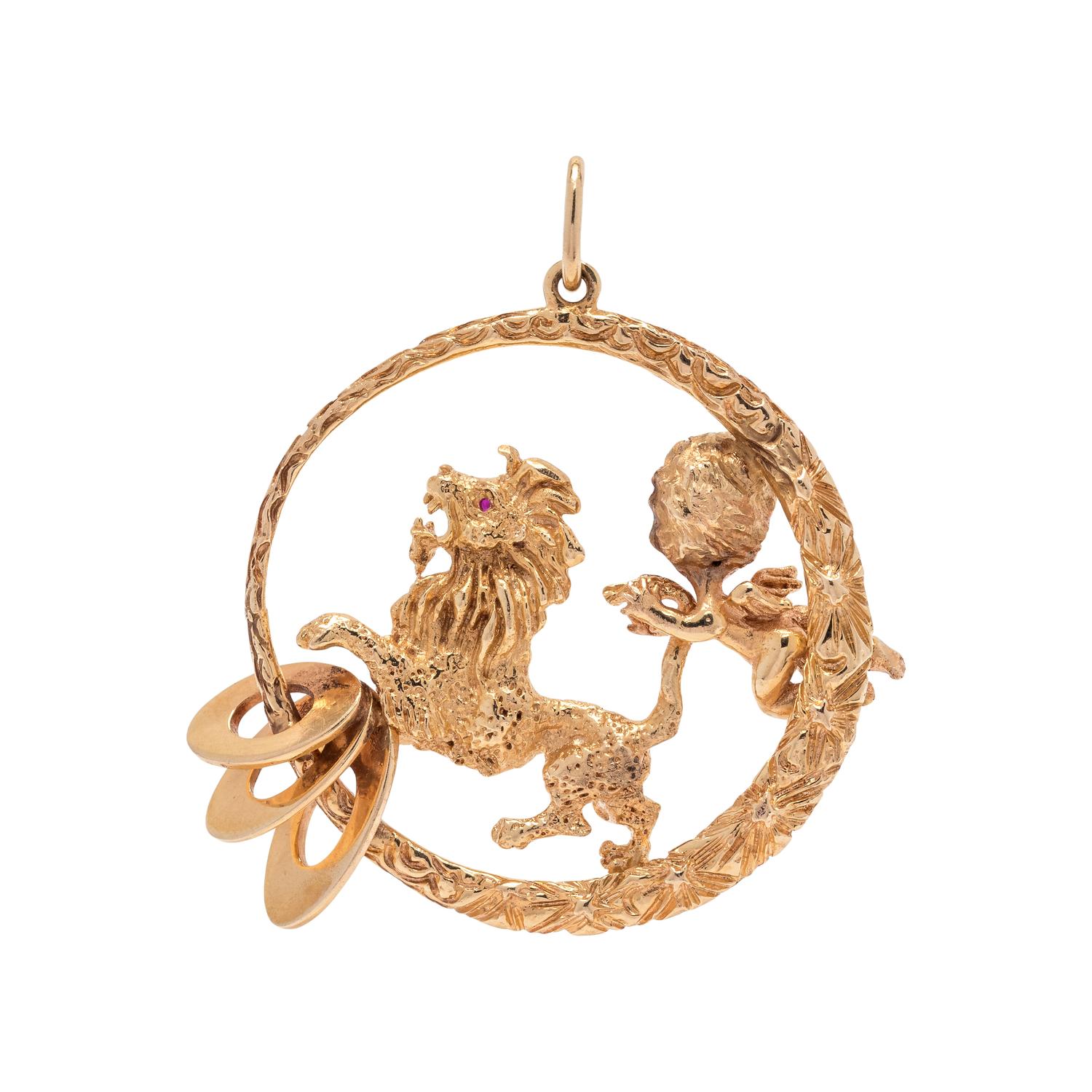 YELLOW GOLD ANGEL AND LION PENDANT