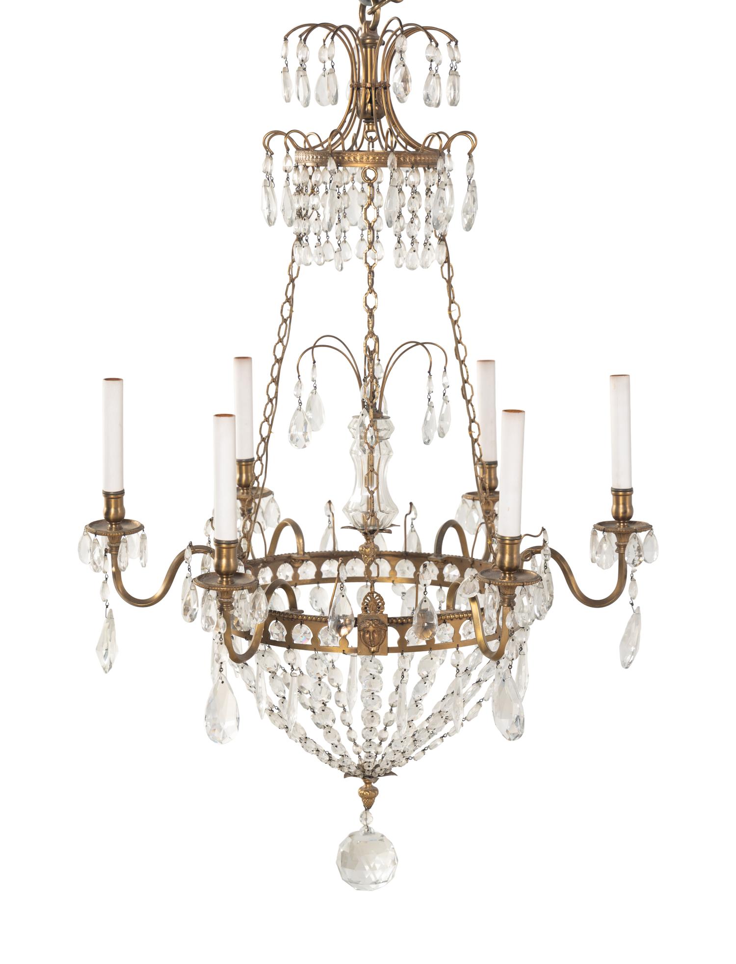 A Continental Gilt Bronze Six-Light Chandelier