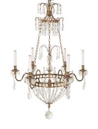 A Continental Gilt Bronze Six-Light Chandelier