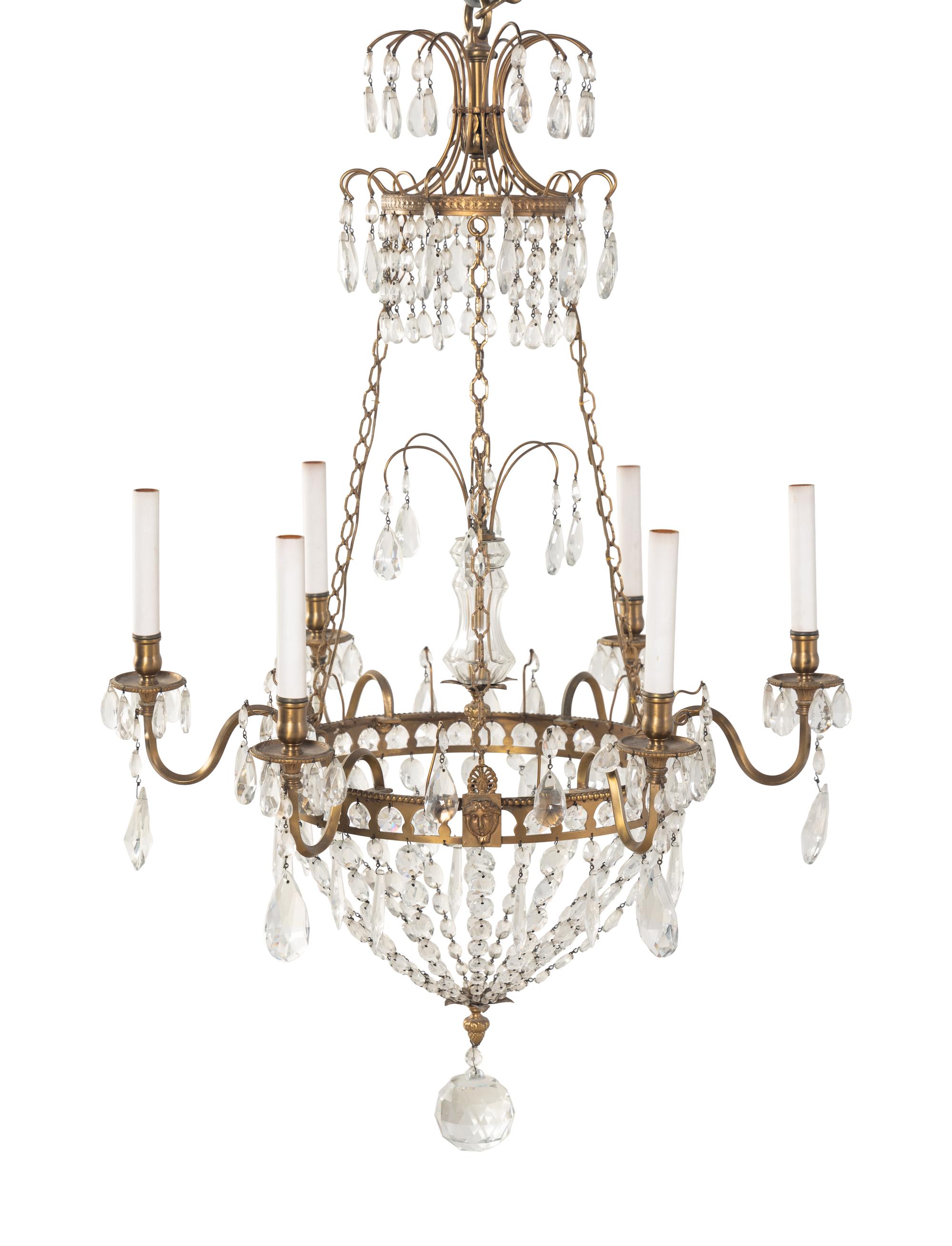 A Continental Gilt Bronze Six-Light Chandelier