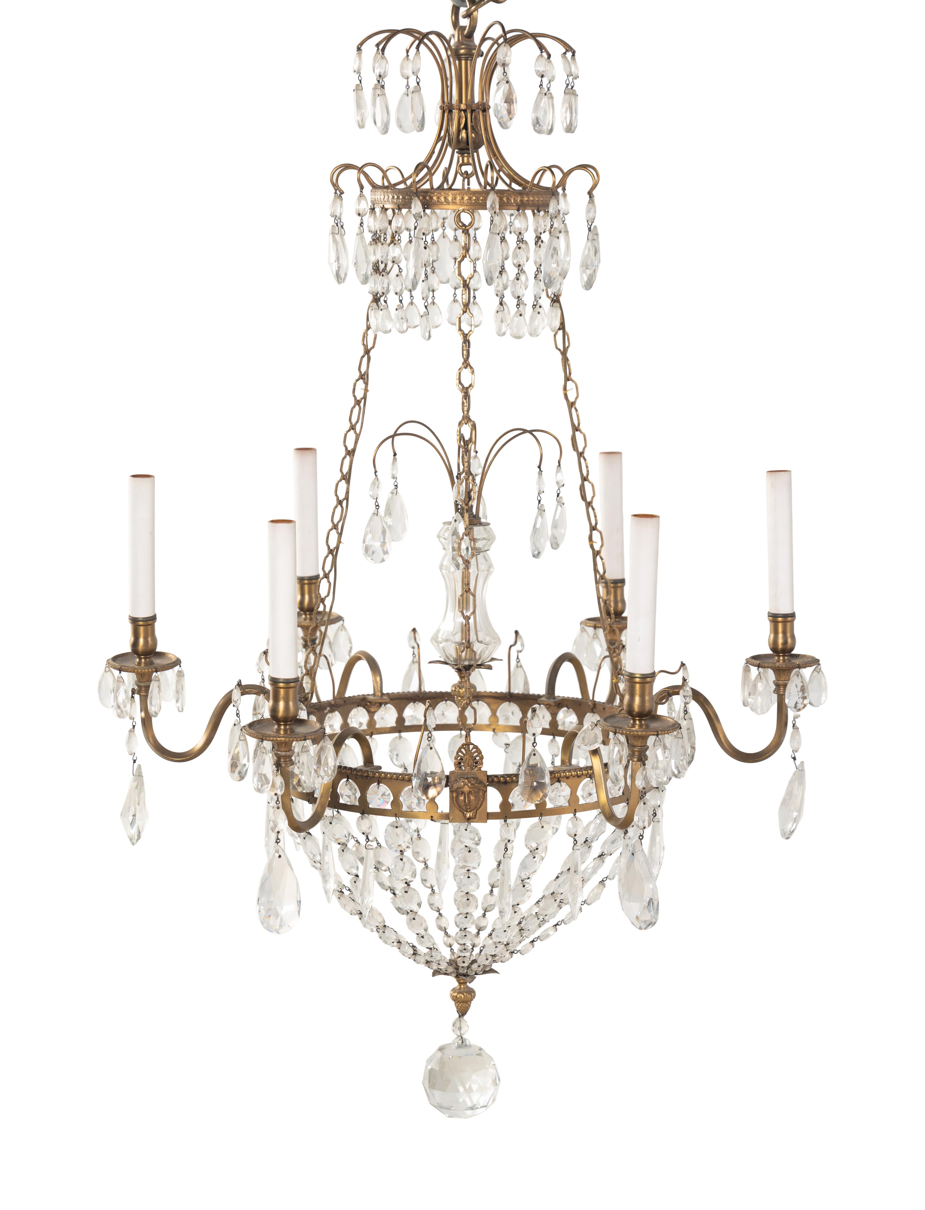 A Continental Gilt Bronze Six-Light Chandelier