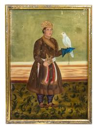 A Middle Eastern Subject Reverse Painting on Glass, Height overall 21 x width 15 inches.