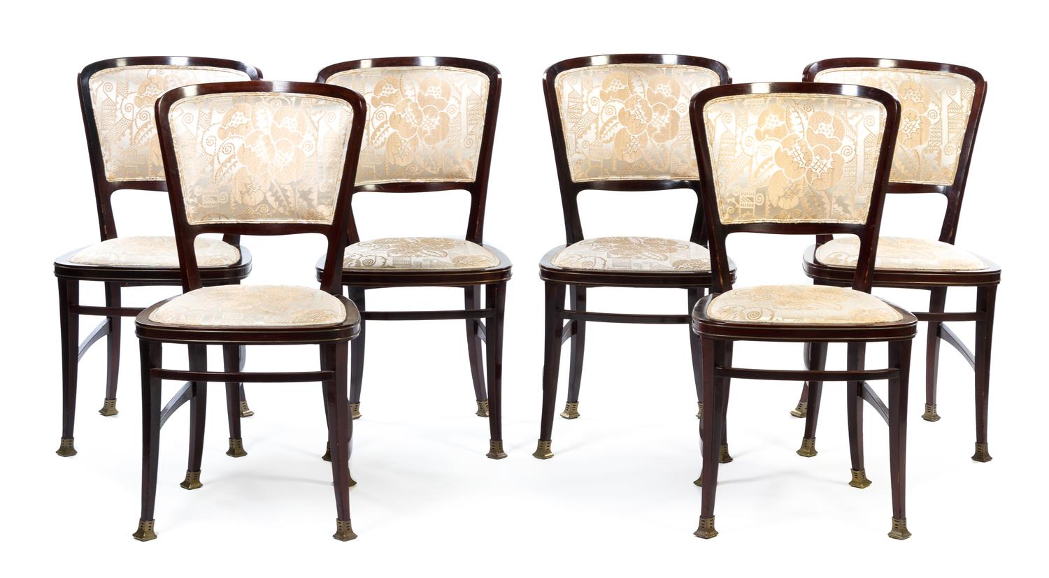 A Set of Six Brass Mounted Mahogany Dining Chairs Height 35 1/2 inches. — PORTOIS & FIX, 20TH CENTURY