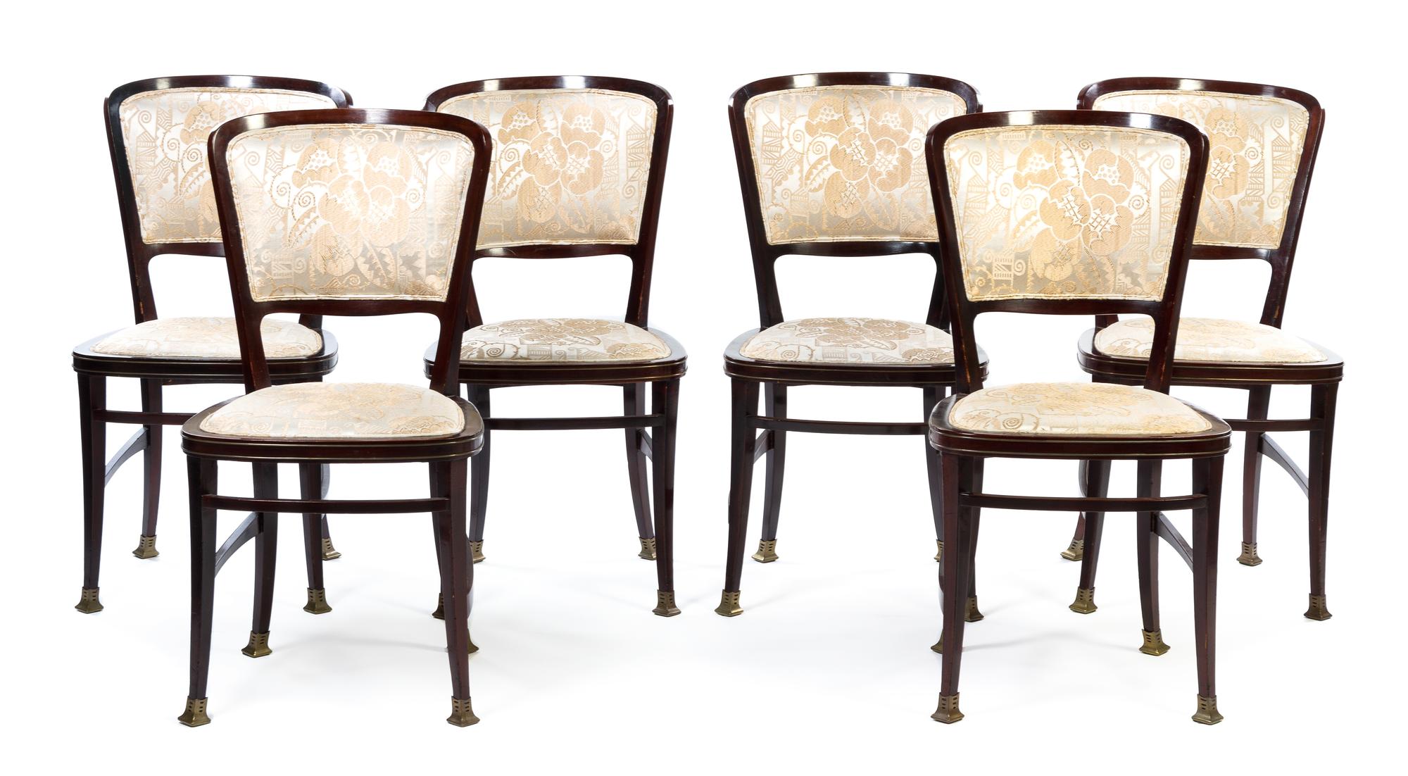 A Set of Six Brass Mounted Mahogany Dining Chairs Height 35 1/2 inches. — PORTOIS & FIX, 20TH CENTURY