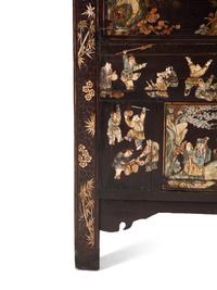 A Chinese Black Lacquer and Polychrome Scholar's Cabinet