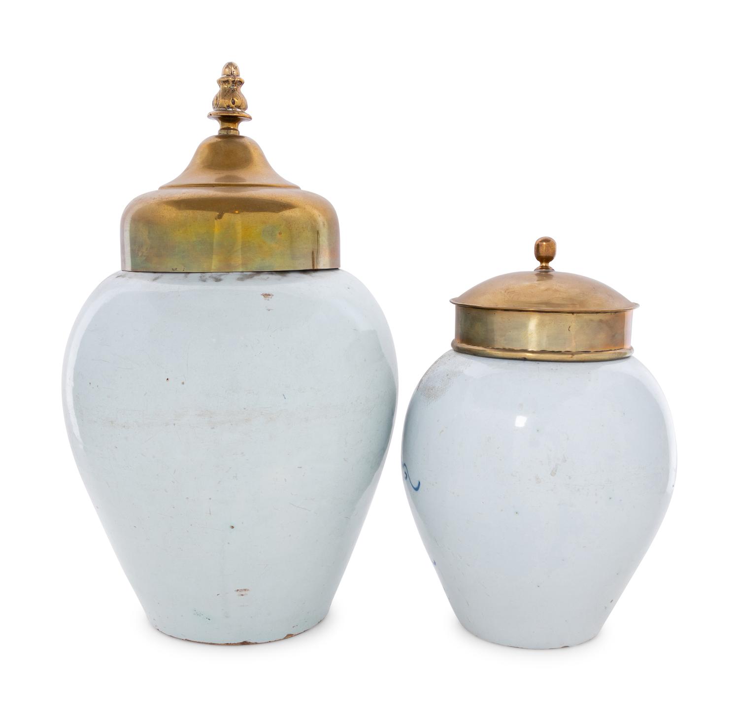 Two Delft Blue and White Tobacco Jars