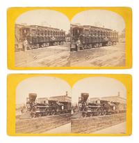 [LINCOLN, Abraham (1809-1865)]. Pair of stereoviews featuring the Lincoln funeral train. Ca 1865.