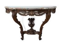 A Louis XV Carved Walnut Marble-Top Console Table
