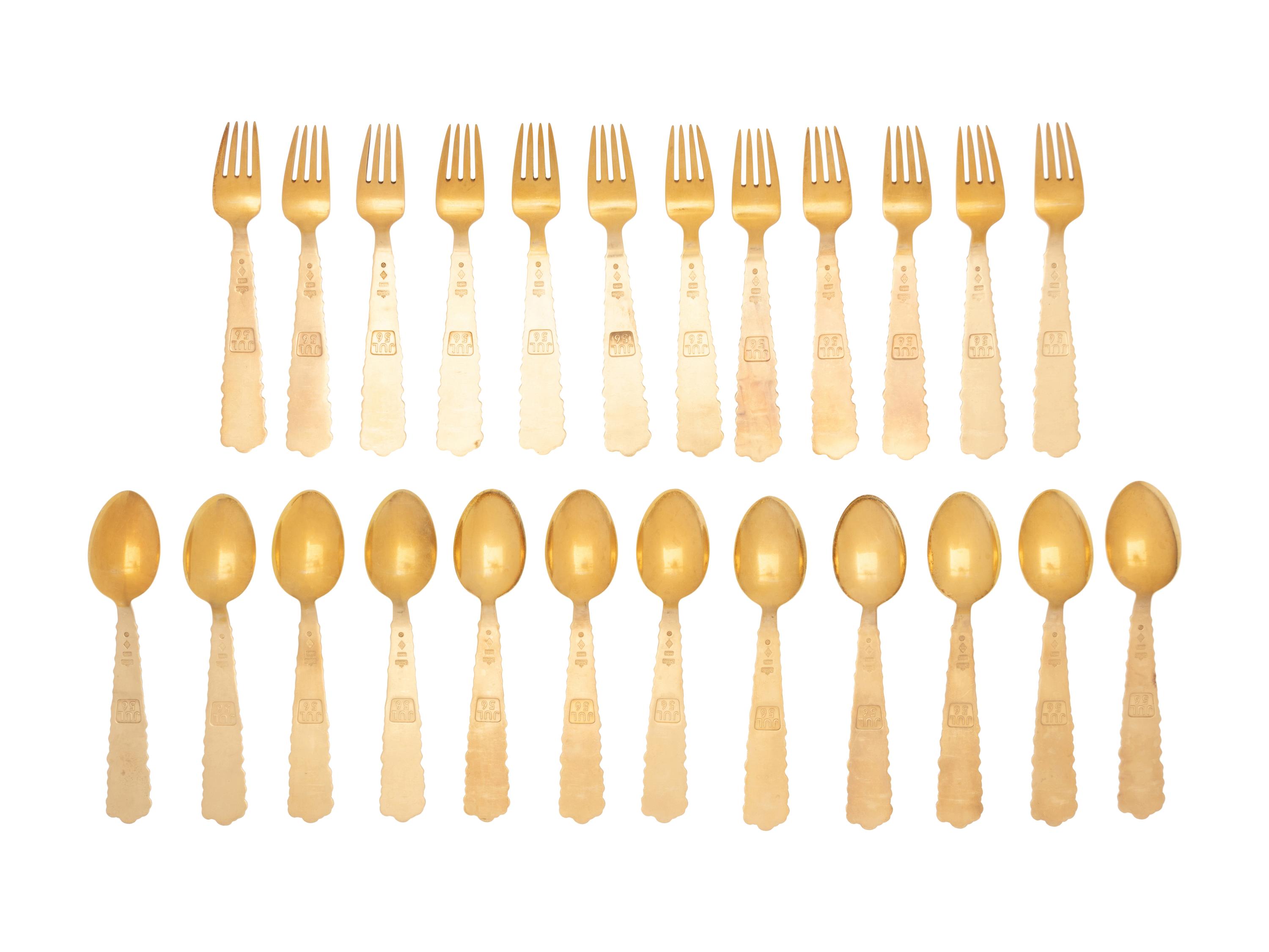 A Set of Danish Enameled Silver-Gilt Flatware Articles