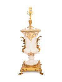 A Sèvres Style Gilt Metal Mounted Porcelain Urn Mounted as a Lamp