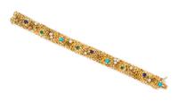 An 18 Karat Yellow Gold, Diamond and Multigem Floral Motif Bracelet, Cartier, 39.30 dwts.