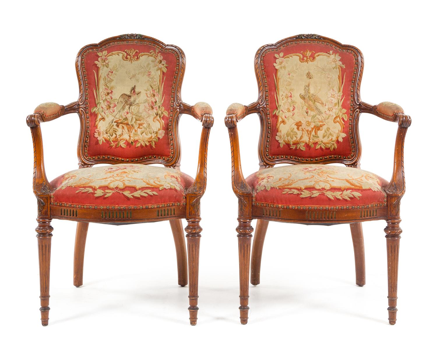 A Pair of Louis XVI Style Fauteuils Height 37 1/4 inches. — 20TH CENTURY