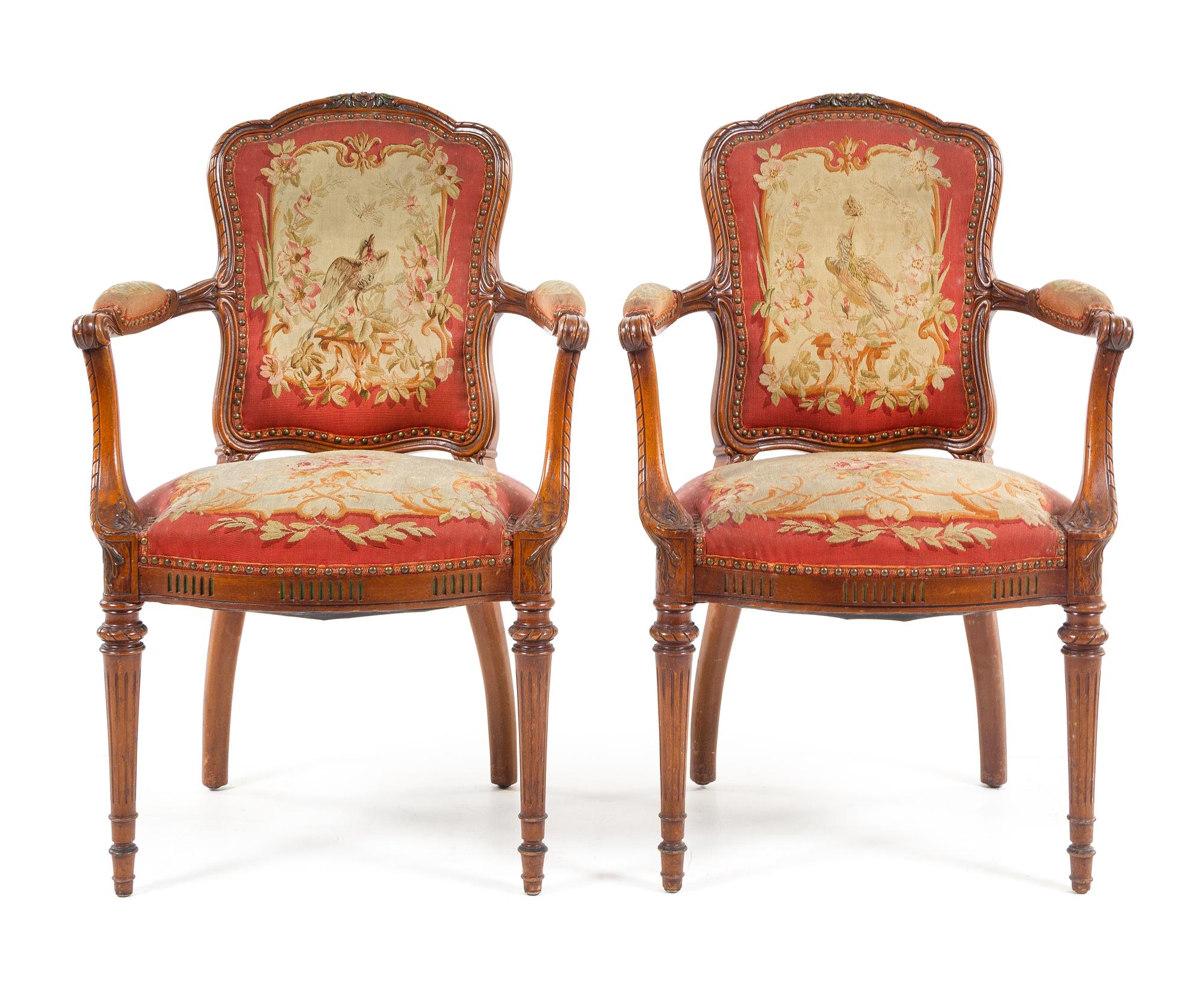 A Pair of Louis XVI Style Fauteuils Height 37 1/4 inches. — 20TH CENTURY