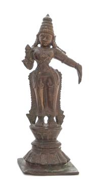 An Indian Bronze Triad of Vishnu with Consorts Height of tallest 16 1/4 inches. — 19TH CENTURY