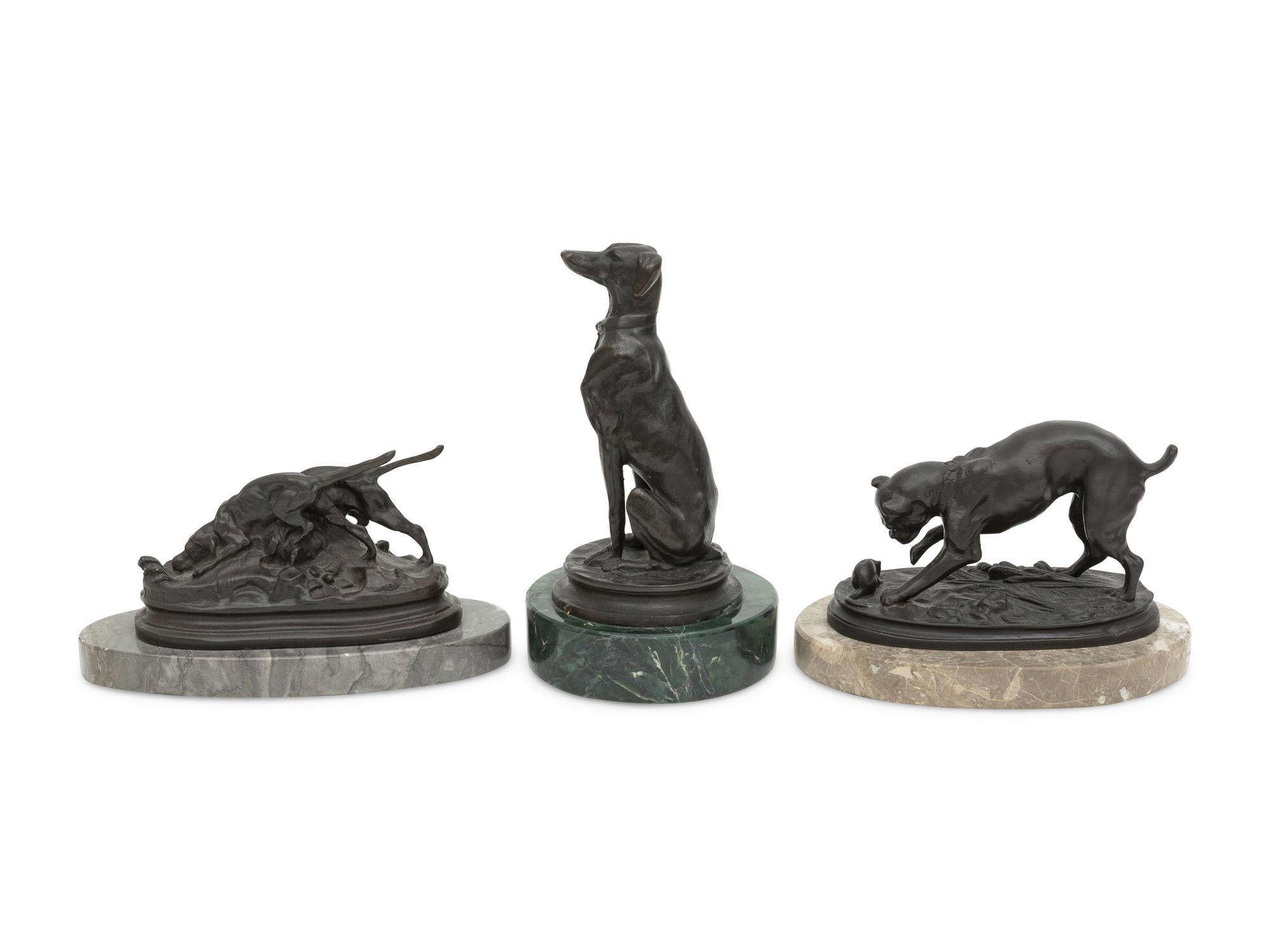 A Trio of Canine Bronze Figures After Antoine Louis-Barye (French, 1795-1875)