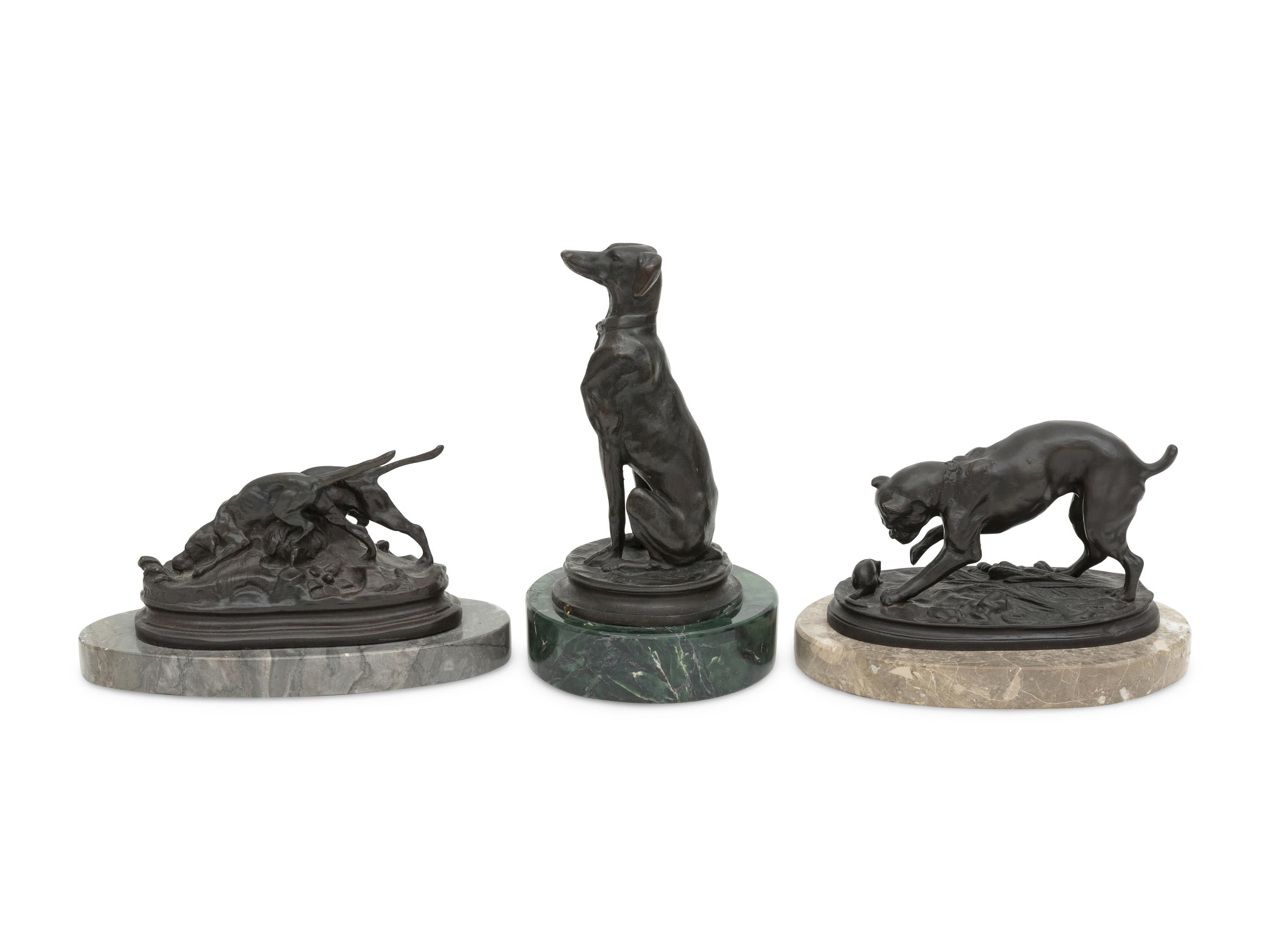 A Trio of Canine Bronze Figures After Antoine Louis-Barye (French, 1795-1875)