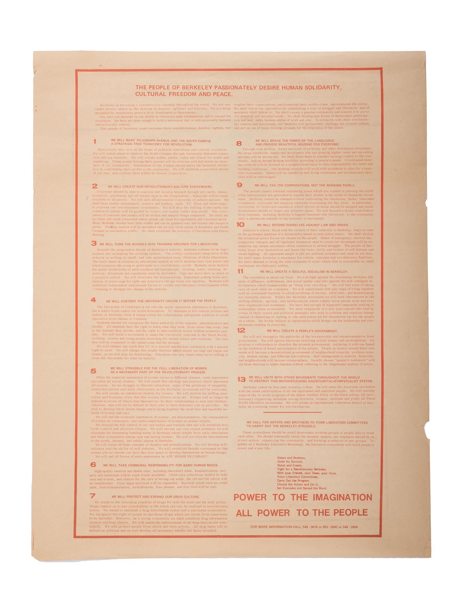 [CIVIL RIGHTS]. Berkeley Liberation Program . [Berkeley, CA]: N.p., [1969].