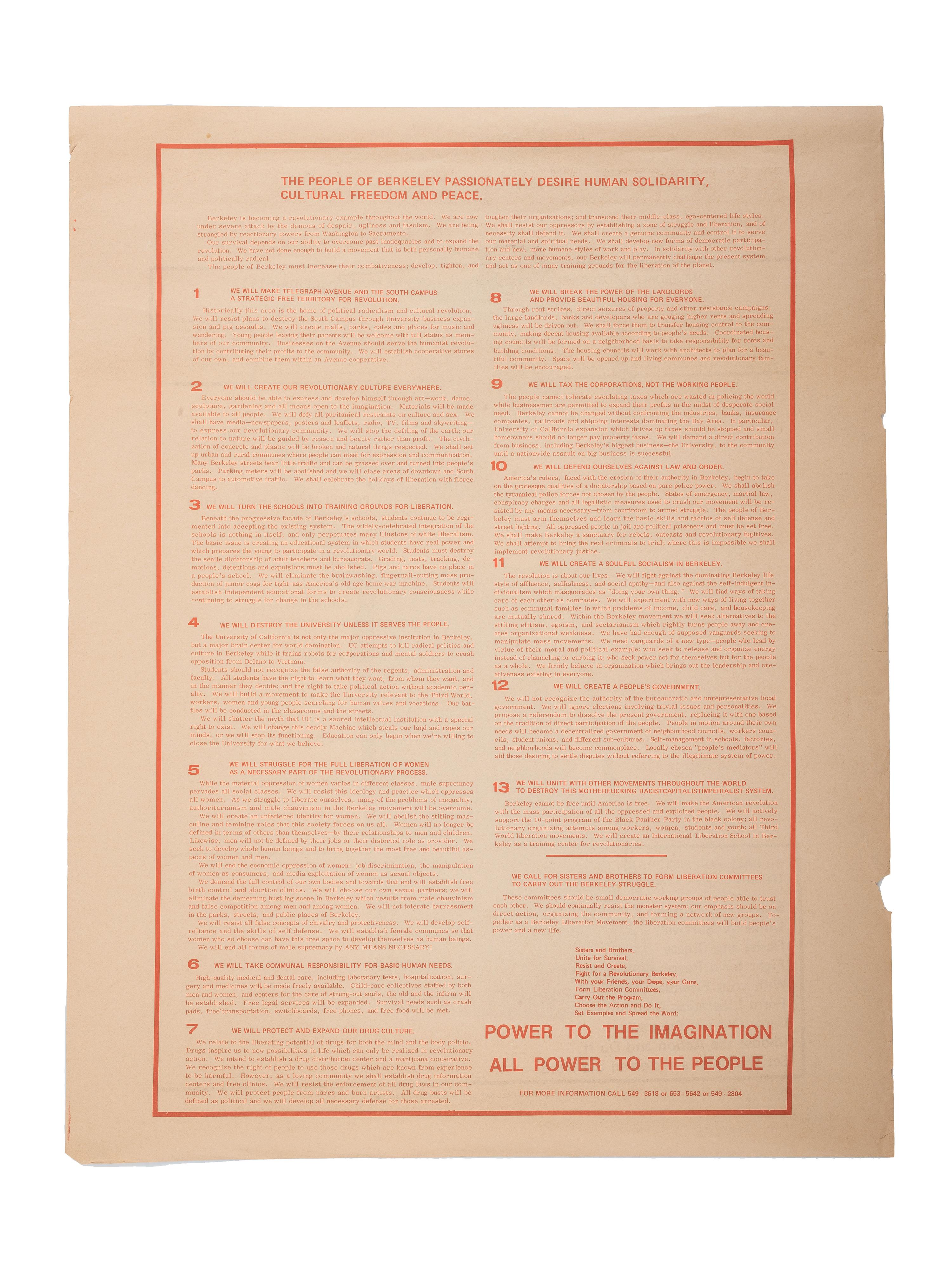[CIVIL RIGHTS]. Berkeley Liberation Program . [Berkeley, CA]: N.p., [1969].