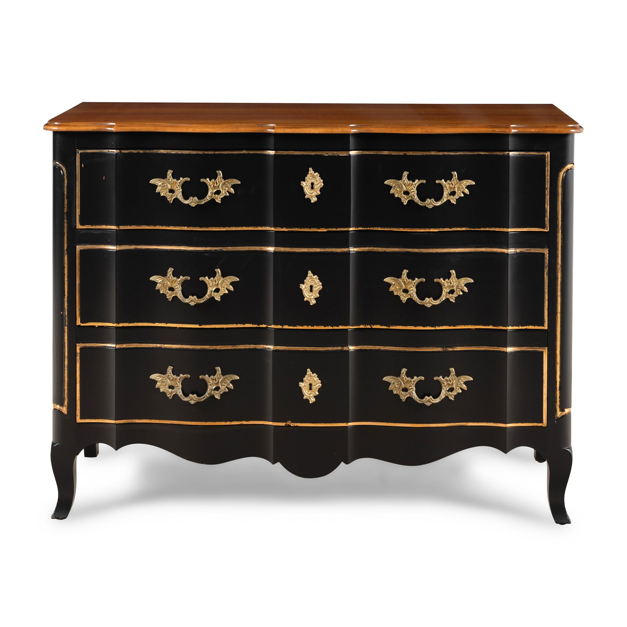 A Louis XV Style Gilt Metal Mounted and Part-Ebonized Commode