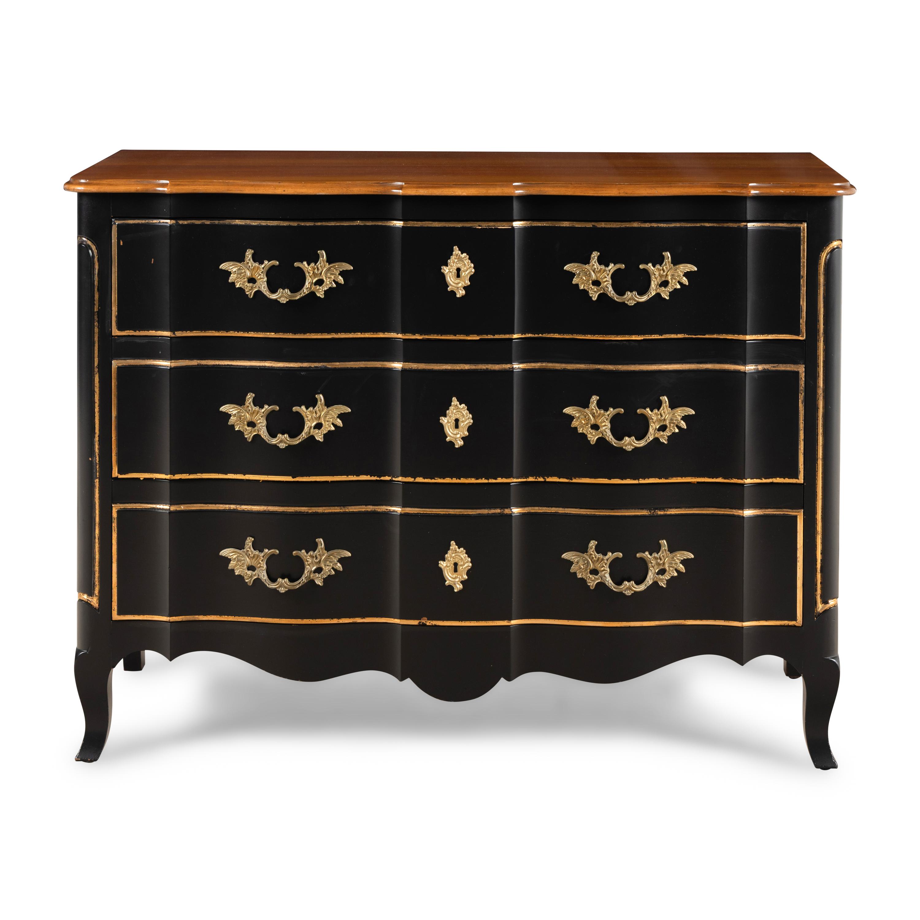 A Louis XV Style Gilt Metal Mounted and Part-Ebonized Commode