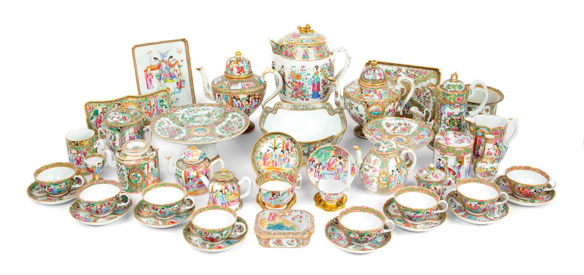 Thirty-Five Chinese Export Rose Medallion Porcelain Teawares Height of largest 10 1/2 inches. — 19TH- EARLY 20TH CENTURY