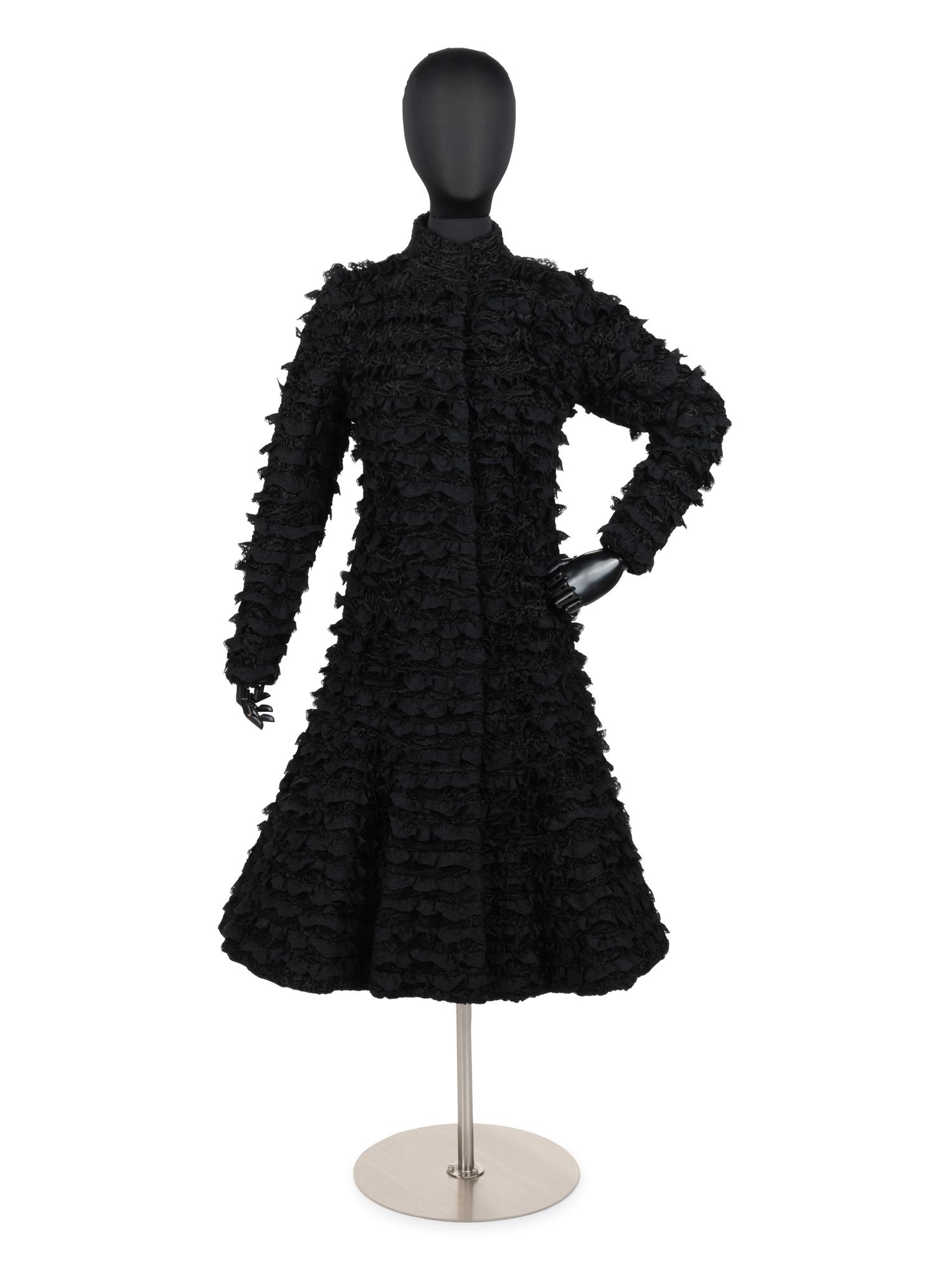 Unlabeled Lamb Fur Coat with Horizontal Bands of Lace