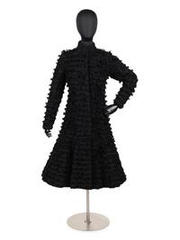 Unlabeled Lamb Fur Coat with Horizontal Bands of Lace