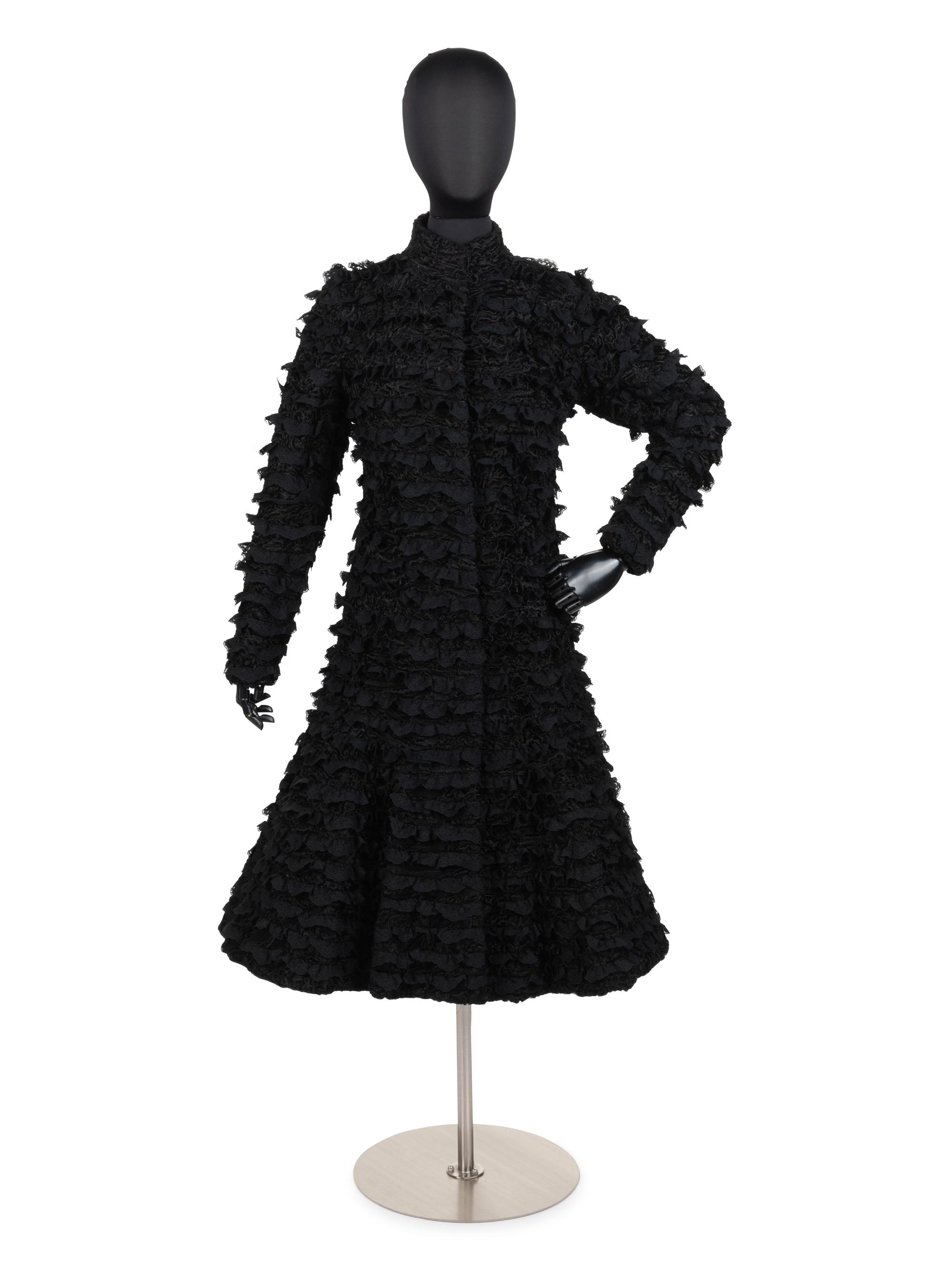Unlabeled Lamb Fur Coat with Horizontal Bands of Lace