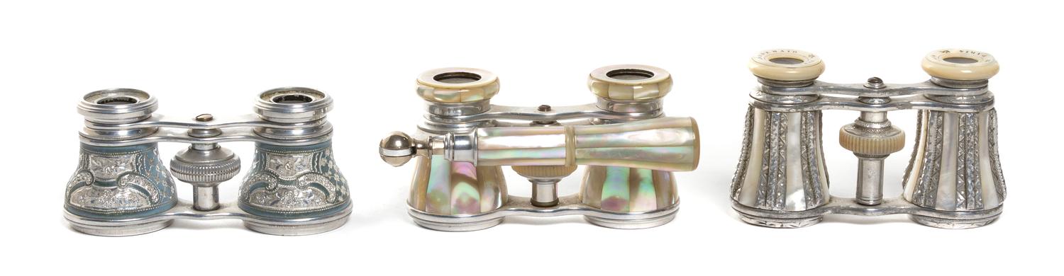 Three Pairs of Opera Glasses, Width of first 4 inches.