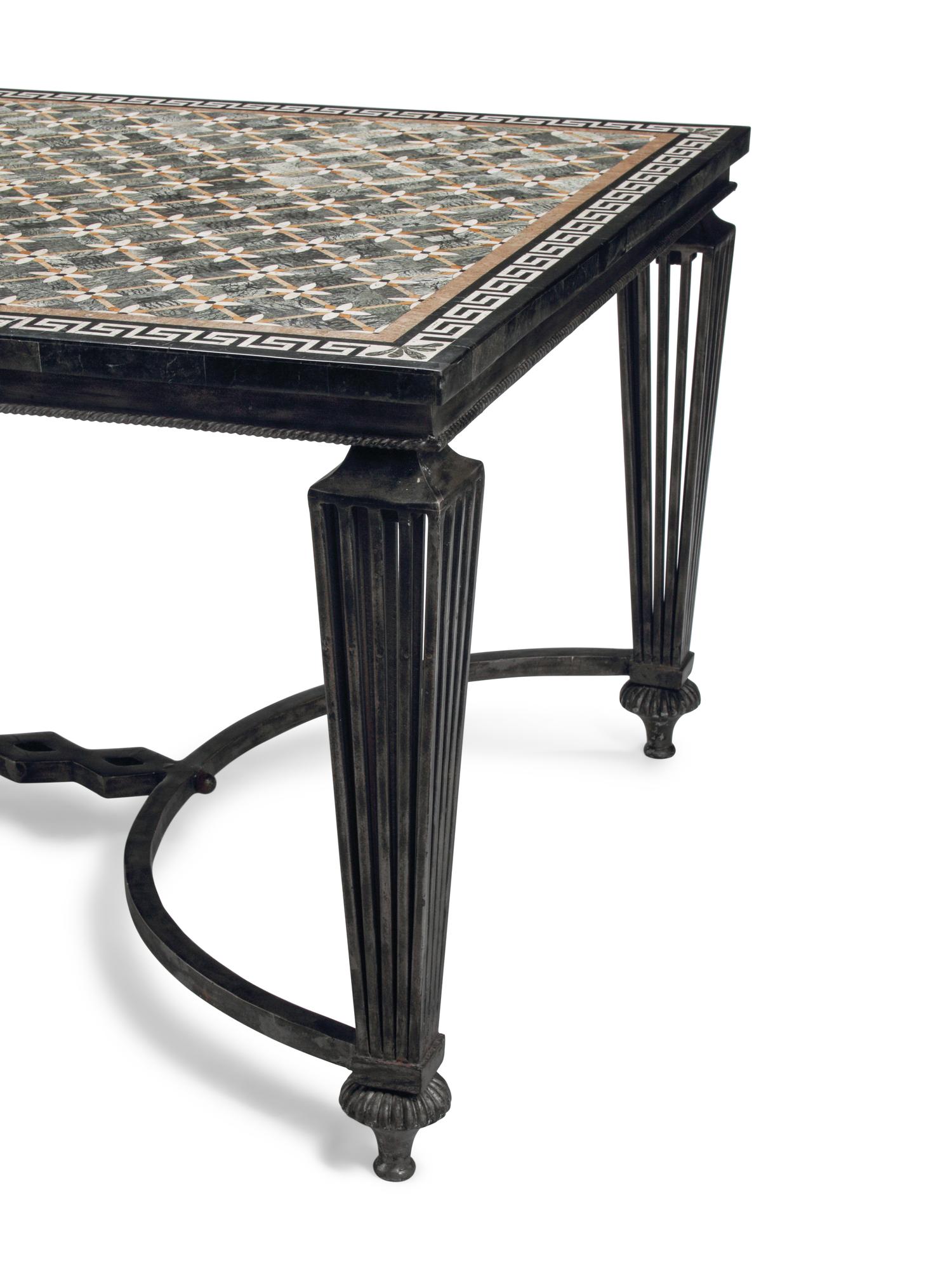 A Large Neoclassical Style Specimen Marble and Cast Metal Table