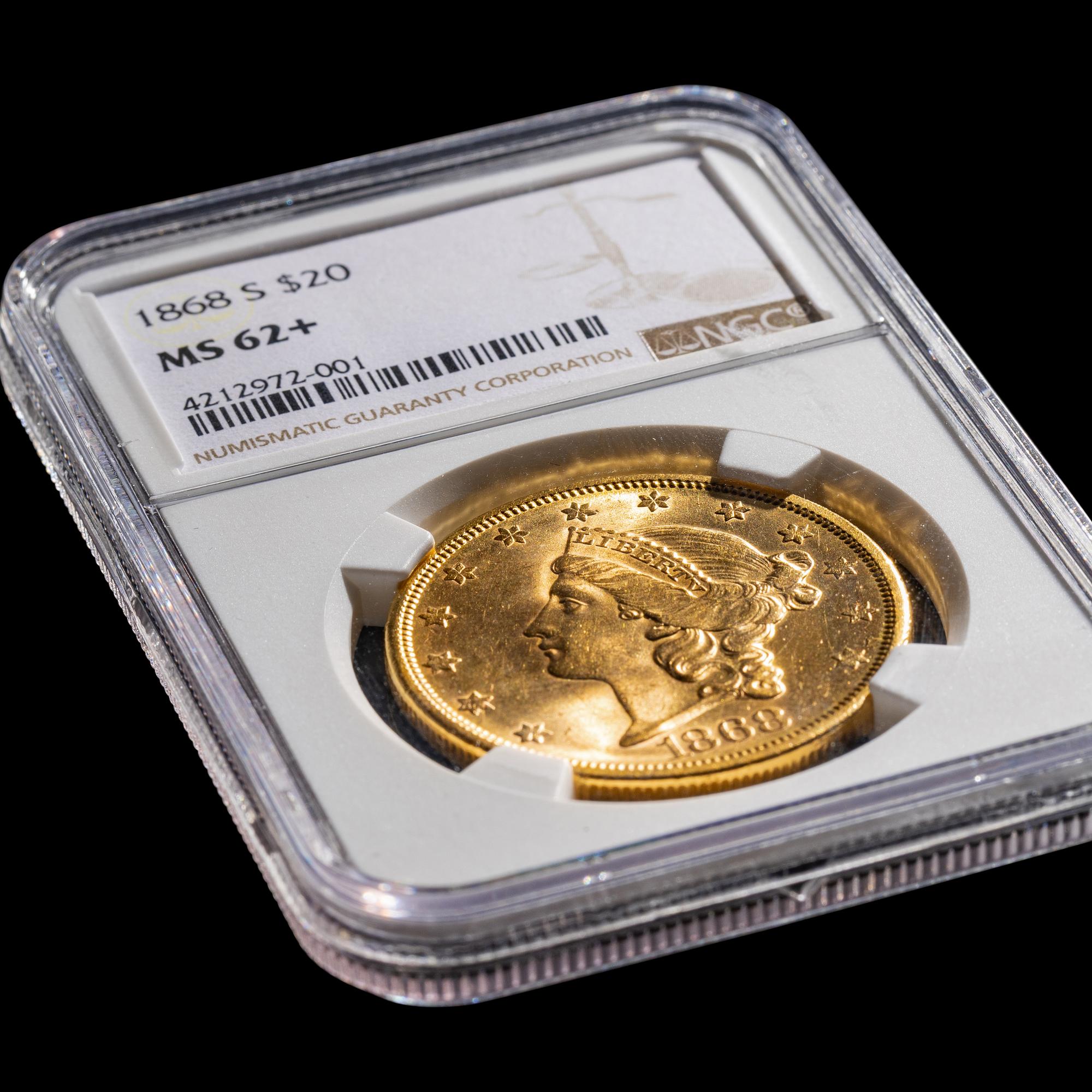 An 1868-S Liberty Head $20 Gold Coin [NGC MS62+]