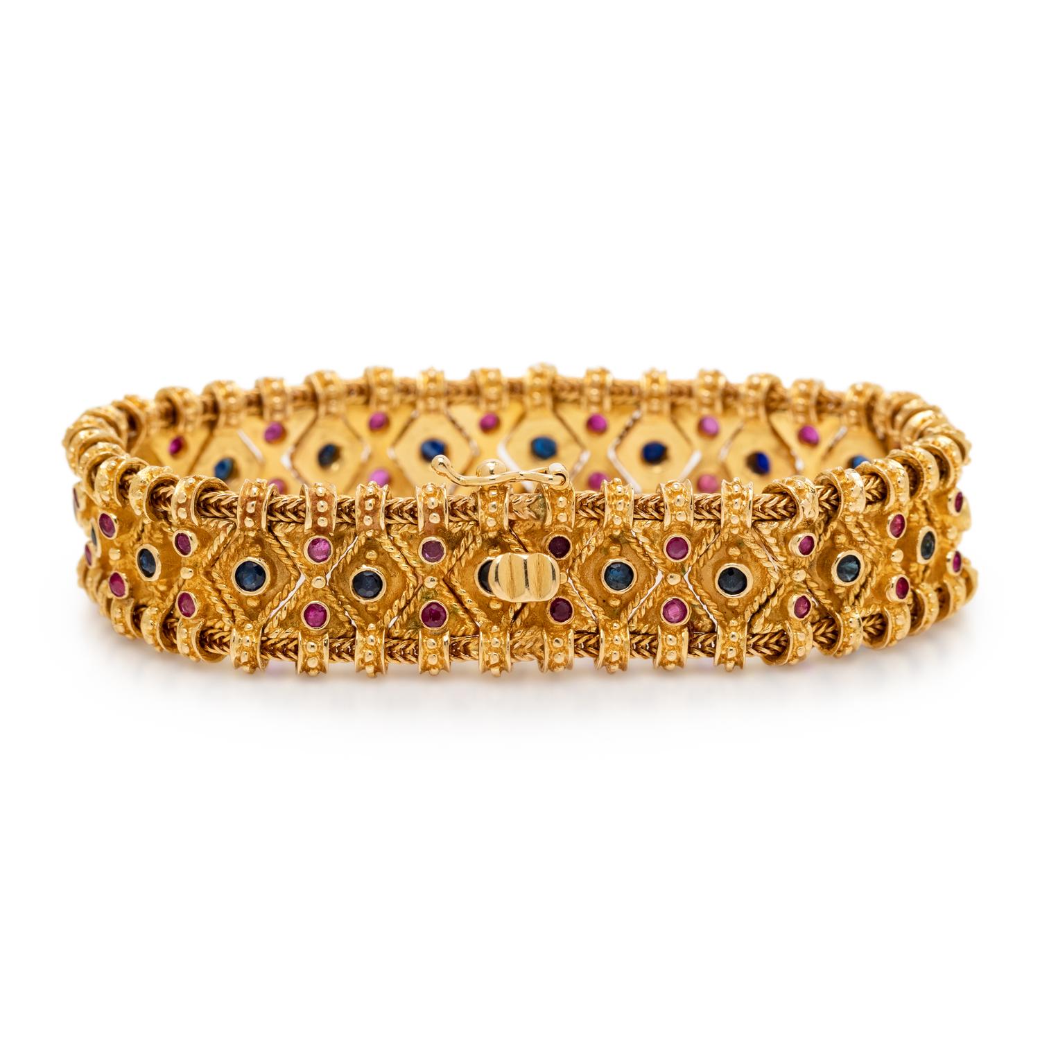 YELLOW GOLD, SAPPHIRE AND RUBY BRACELET