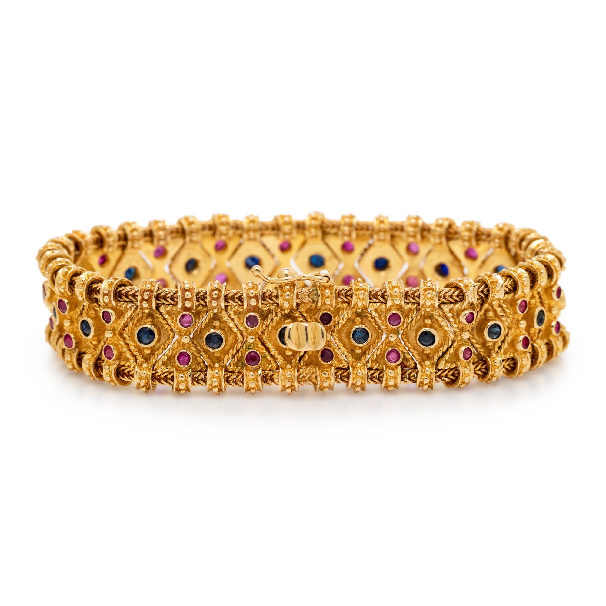 YELLOW GOLD, SAPPHIRE AND RUBY BRACELET