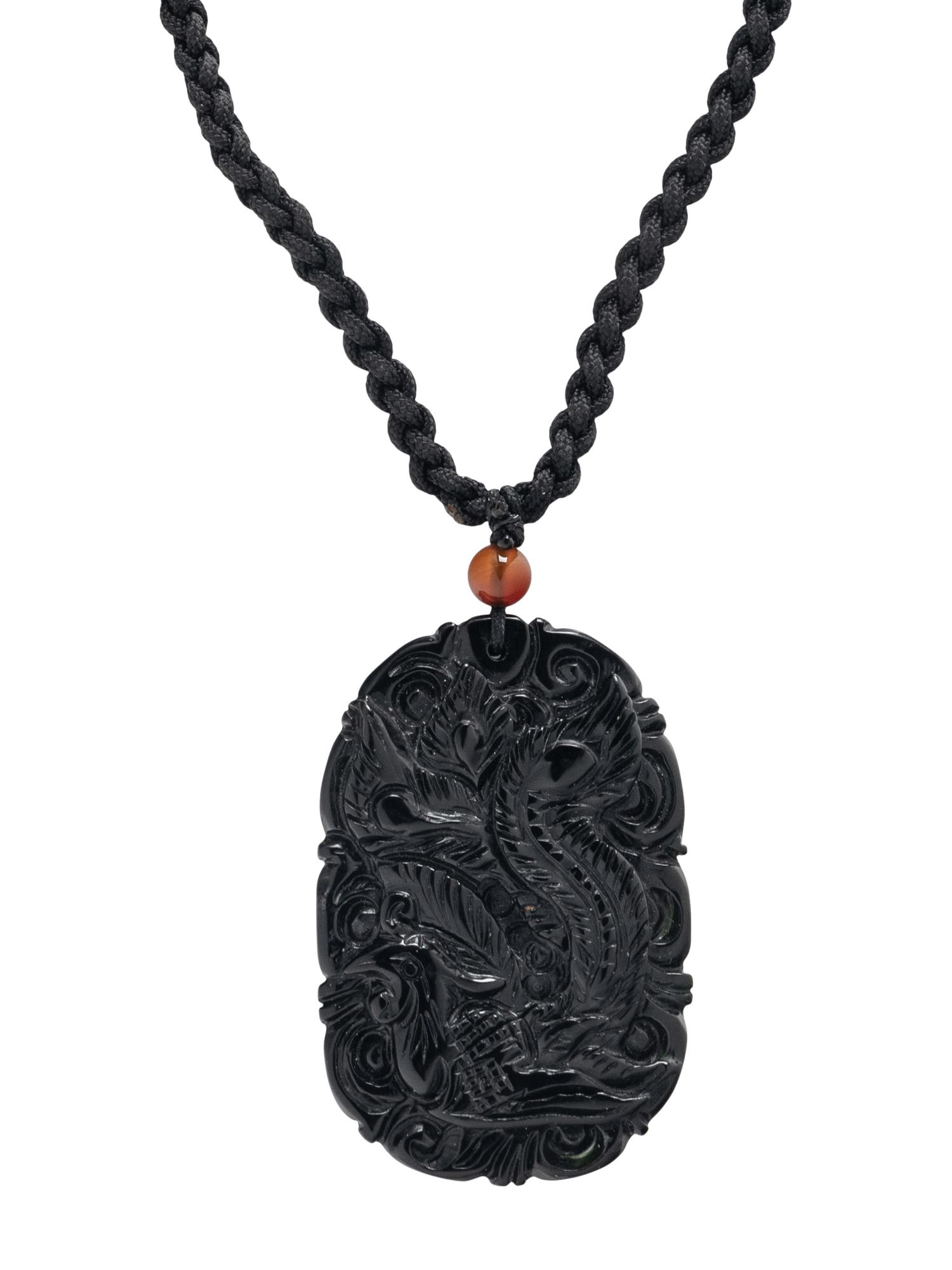CARVED BLACK JADE PENDANT