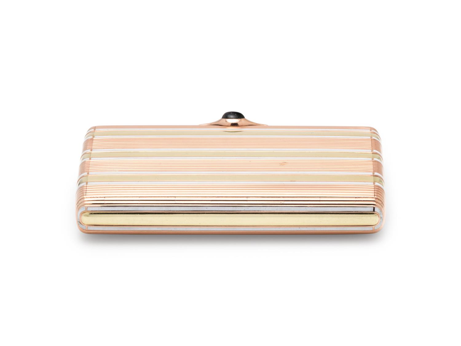 A Russian Vari-Color Gold and Enamel Cigarette Case