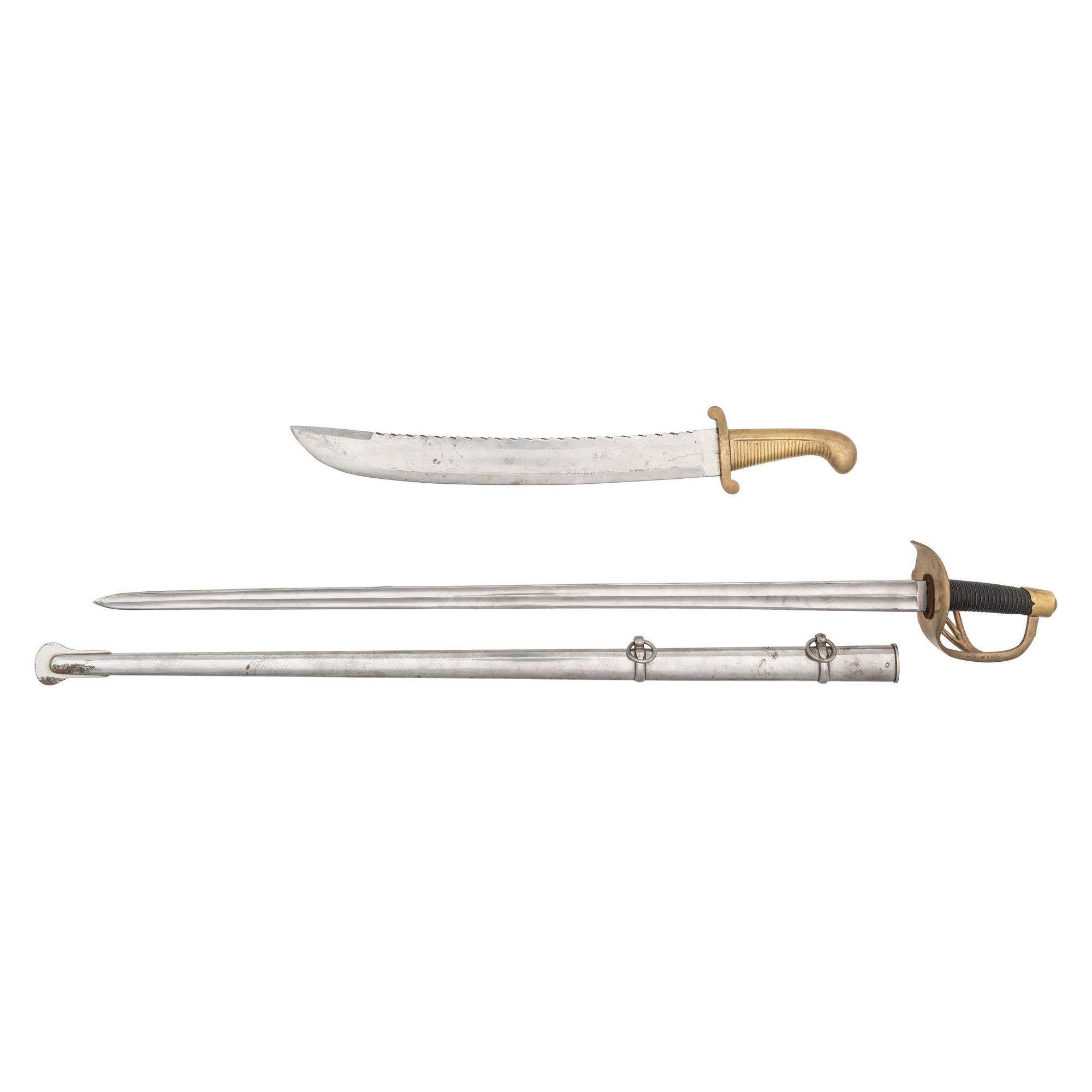 Two Reproduction Edged Weapons: Russian Model 1827 Falchion and French AN XIII Saber