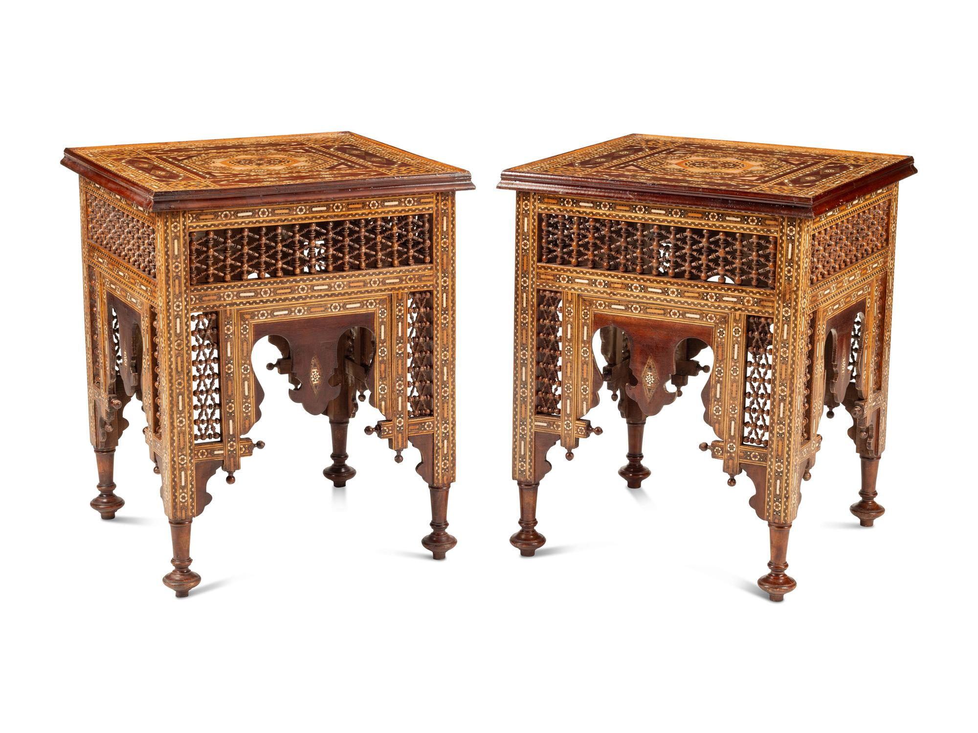 A Pair of Levantine Marquetry and Abalone-Inlaid Side Tables