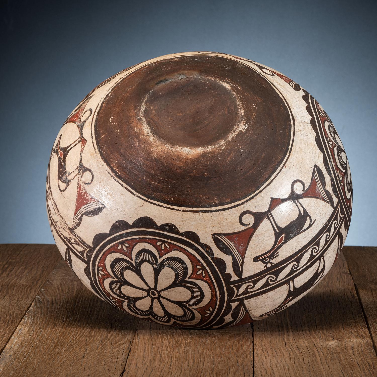 Zuni Polychrome Pottery Olla, with Heartline Deer