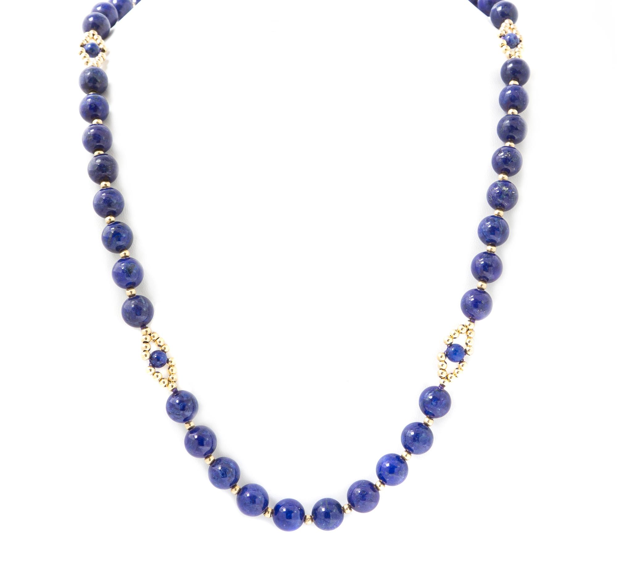 A Lapis Lazuli and Gold Bead Necklace,