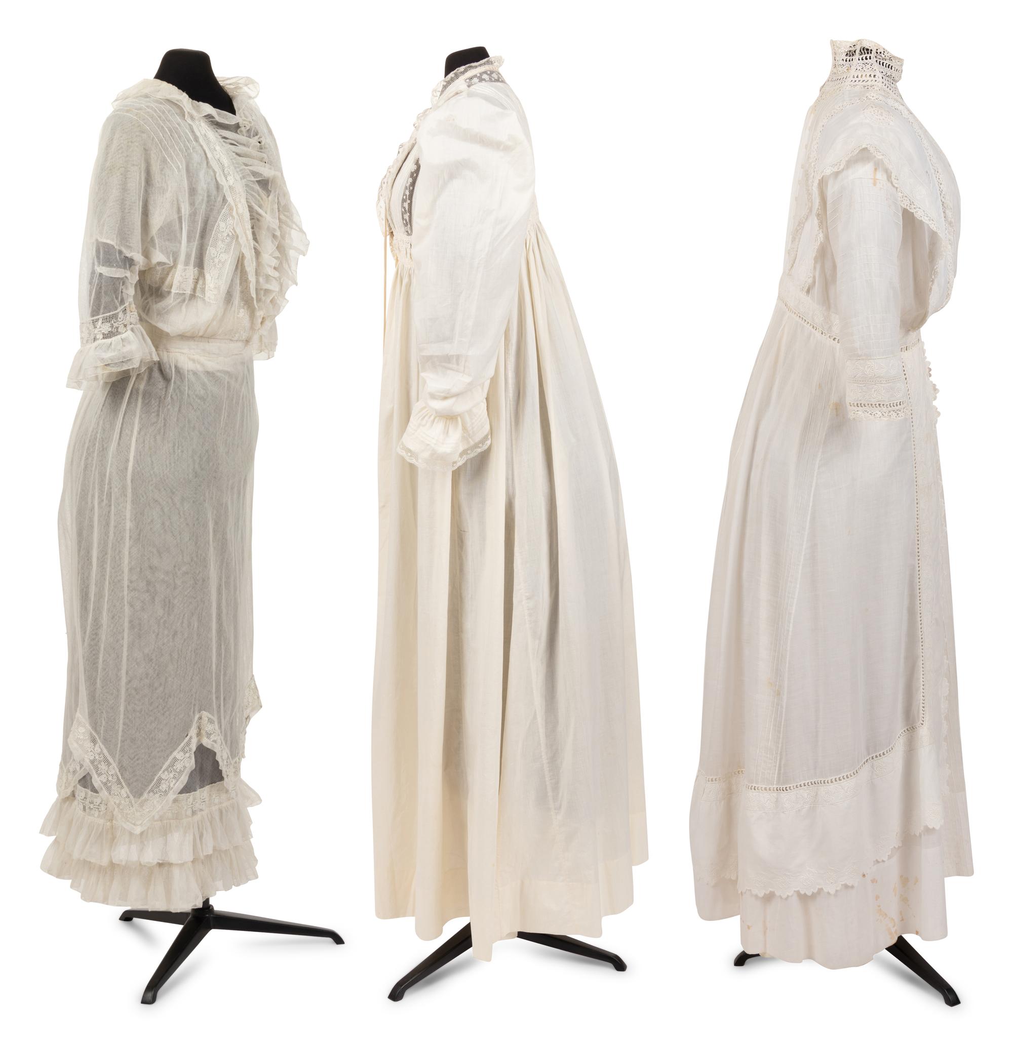 Six Edwardian Cotton Dresses: Three Day Dresses, Three Bed Jackets and Night Gowns, 1910s