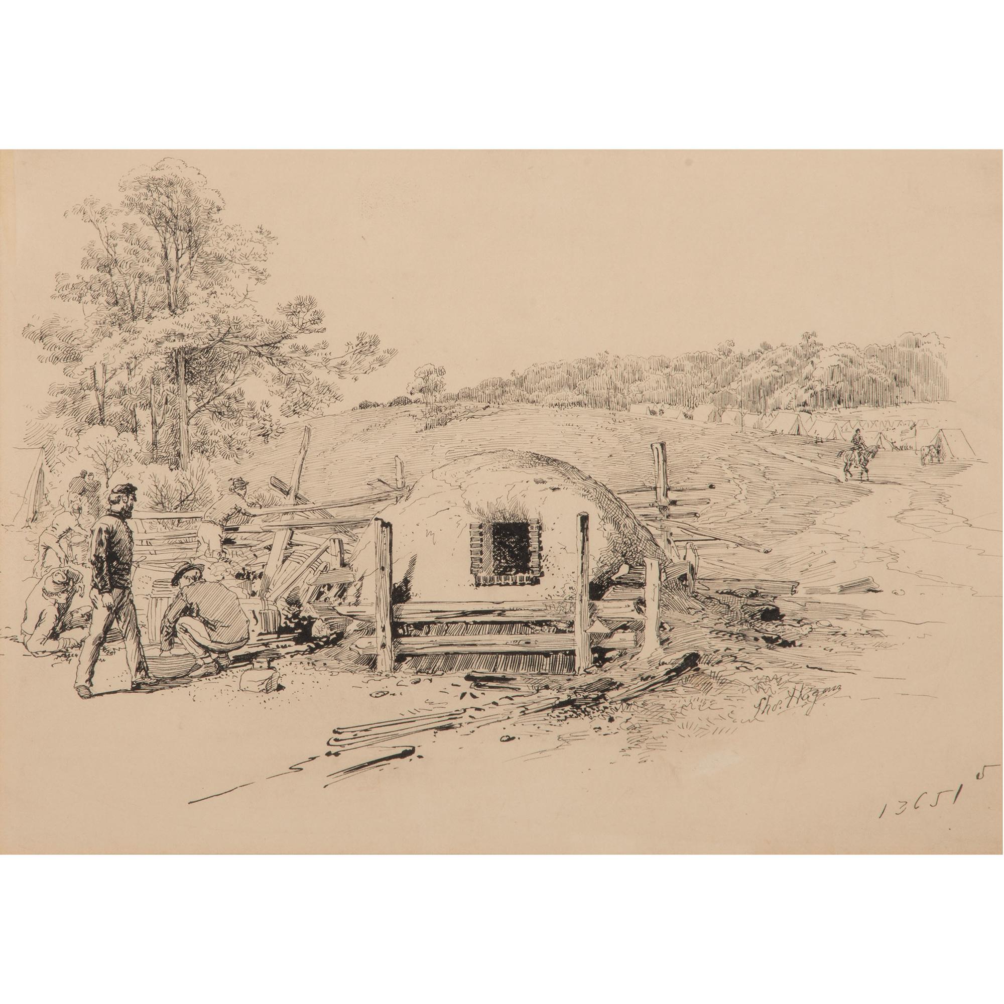 Camp Kitchen and General Burnside's Headquarters, Pen and Ink Sketches by Thomas Hogan