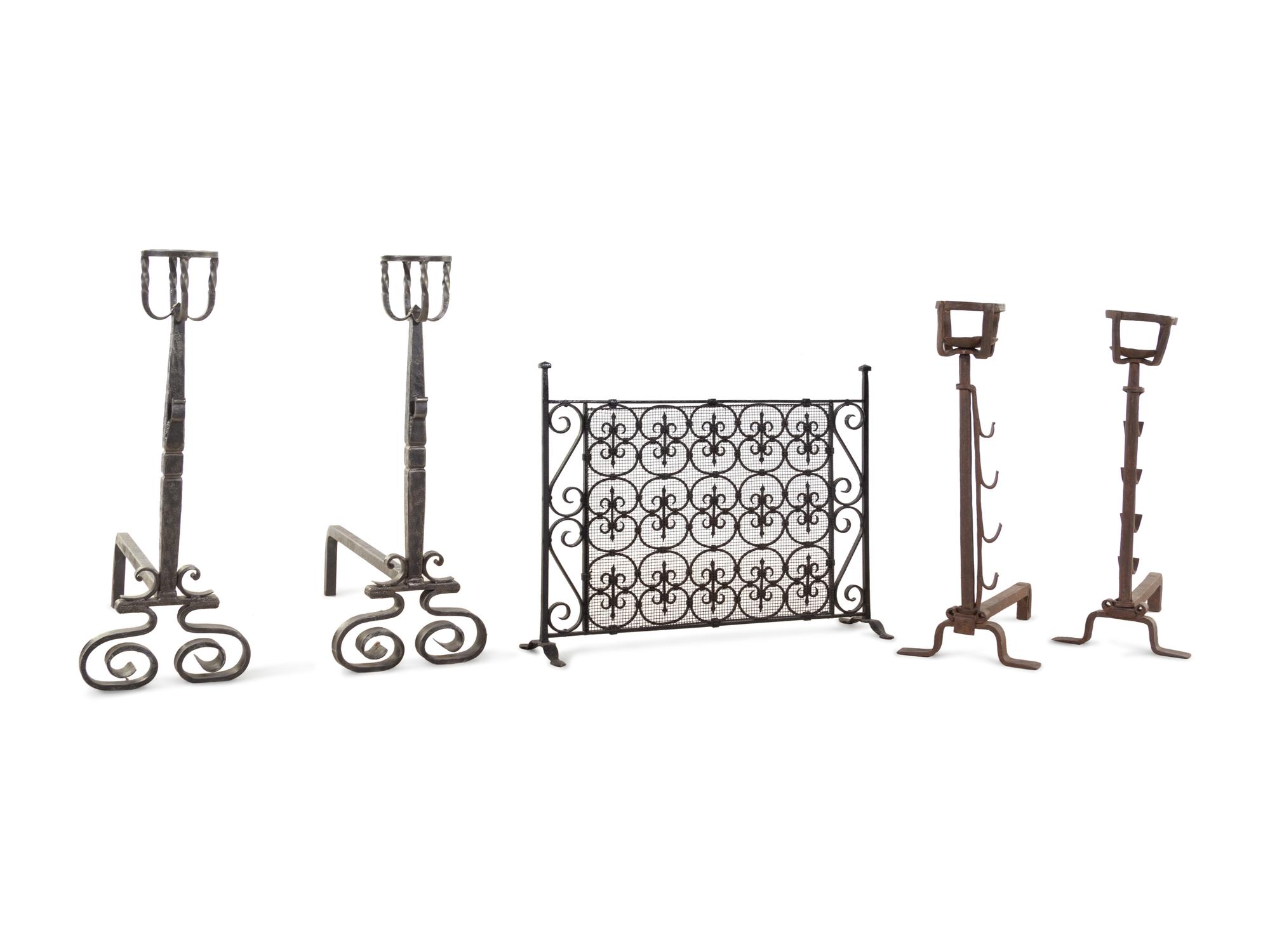 Two Pairs of Metal Fireplace Andirons