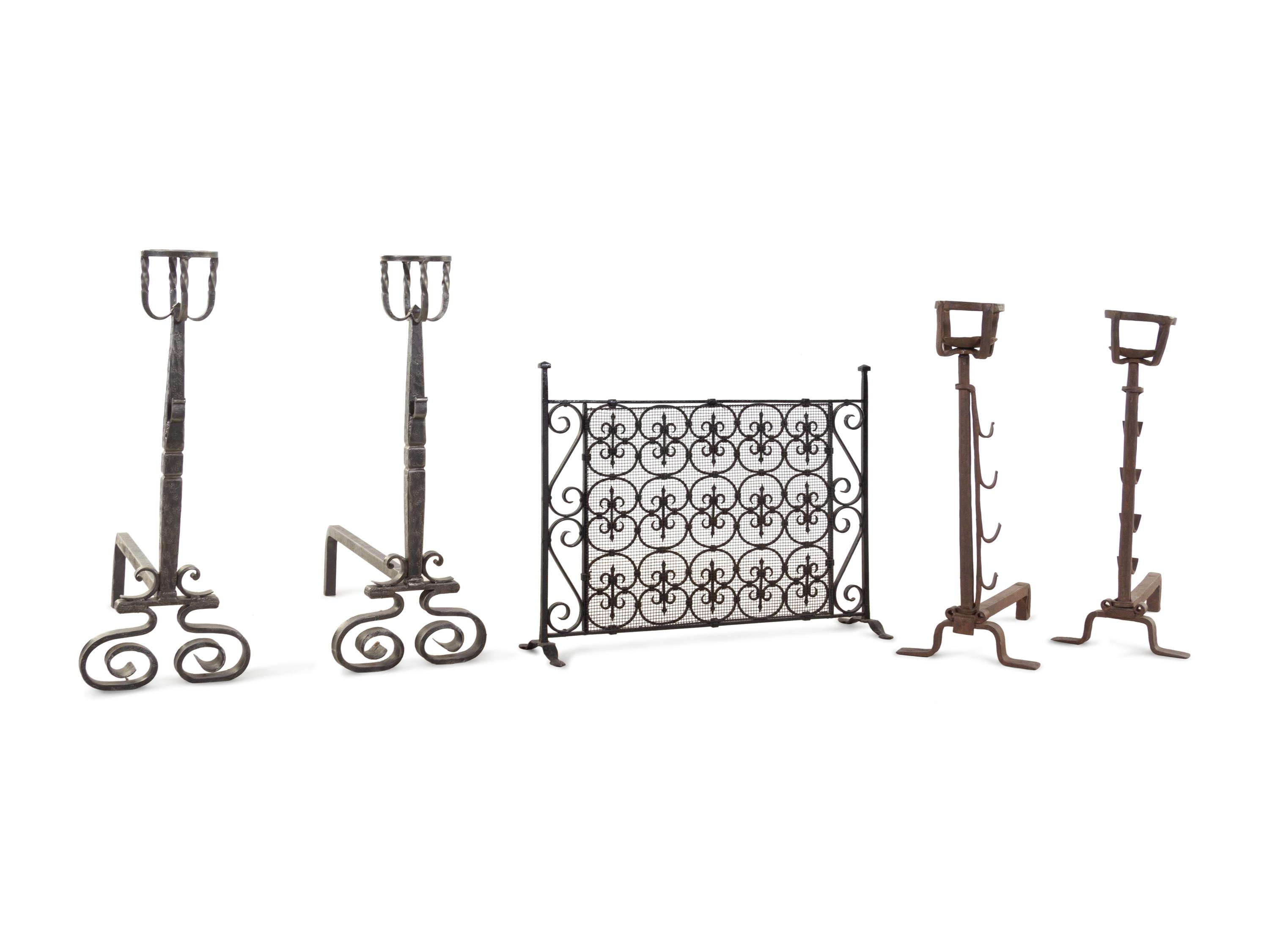 Two Pairs of Metal Fireplace Andirons