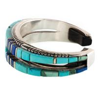 Silver, Turquoise, Ironwood, and Lapis Cuff Bracelet, with Gold Accents Lot is located and will ship from Denver, Colorado.