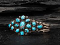 Sterling Silver and Turquoise Cluster Cuff Bracelet