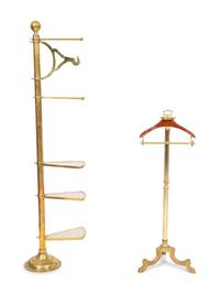 A Brass and Wood Valet Stand and a Brass Garment and Shoe Stand