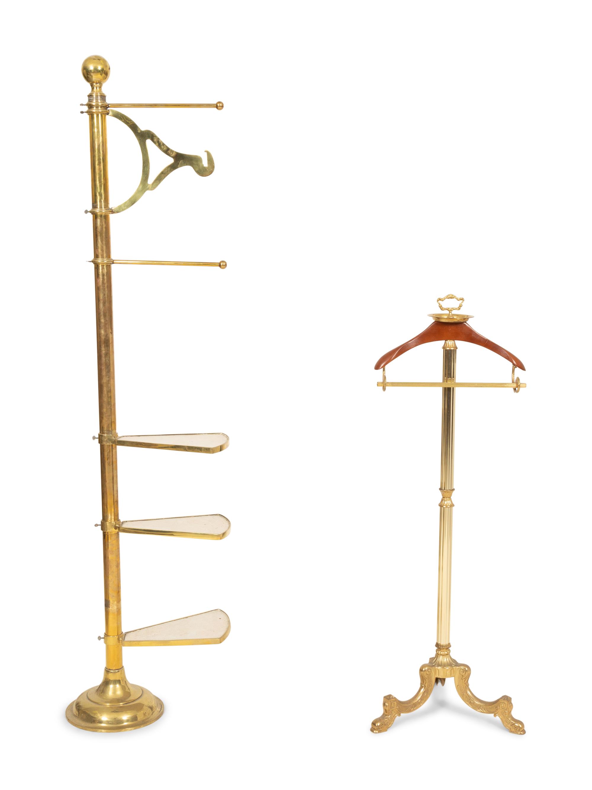 A Brass and Wood Valet Stand and a Brass Garment and Shoe Stand