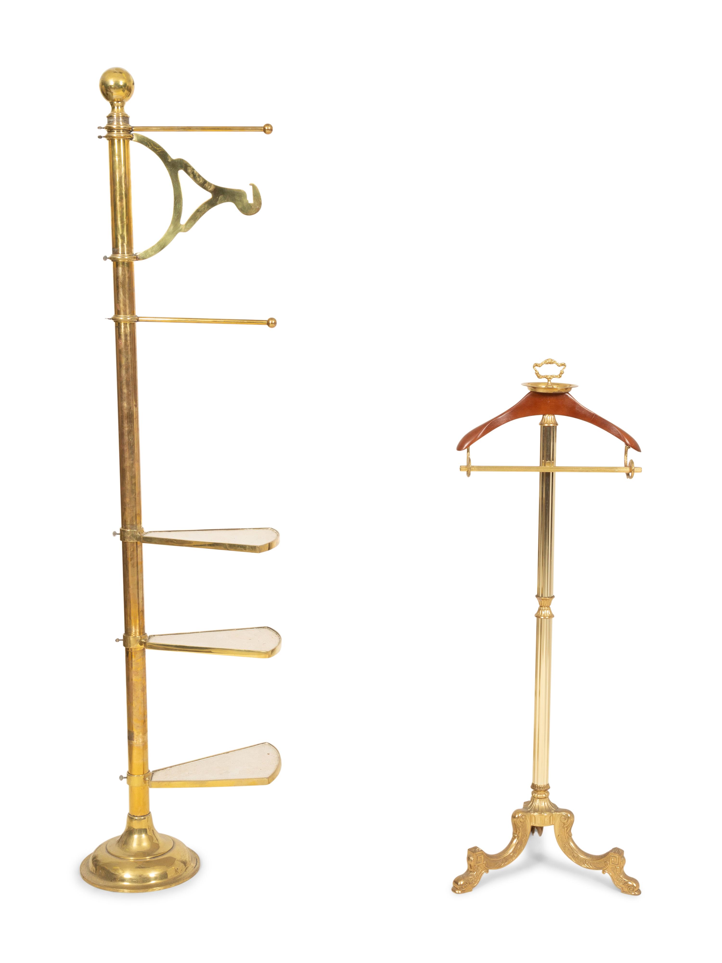 A Brass and Wood Valet Stand and a Brass Garment and Shoe Stand
