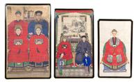 Three Ancestor Portraits Height of largest 58 x width 34 inches.